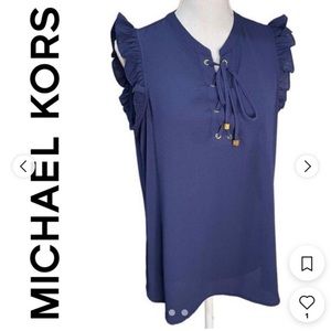 Michael Kors Navy sleeveless top with ruffles, size large, EUC.